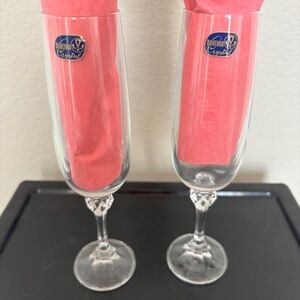 Bohemia Crystal Champagne Flutes Clear Glass Lot Bundle of 2 NWOT